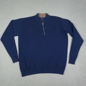 Alan Flusser Solid Quarter Zip Pullover Sweater Sweatshirt Adult Size Small